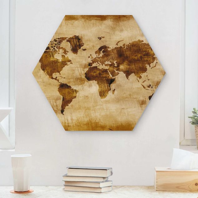 Hexagons houten schilderijen No.CG75 Map Of The World
