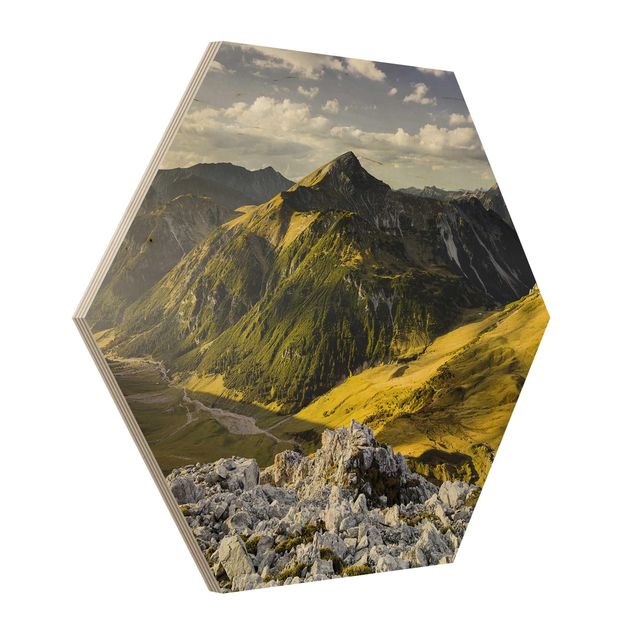 Hexagons houten schilderijen Mountains And Valley Of The Lechtal Alps In Tirol
