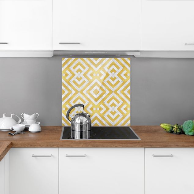 Spatscherm keuken Geometrical Tile Mix Art Deco Gold Marble