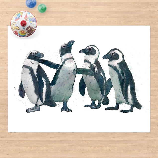 Vloerkleed modern Illustration Penguins Black And White Watercolour