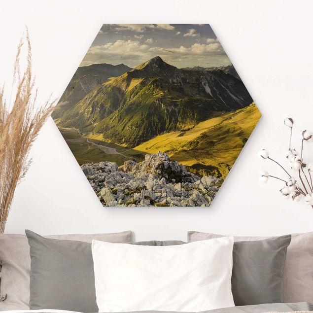 Hexagons houten schilderijen Mountains And Valley Of The Lechtal Alps In Tirol