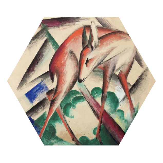 Hexagons Aluminium Dibond schilderijen Franz Marc - Deer