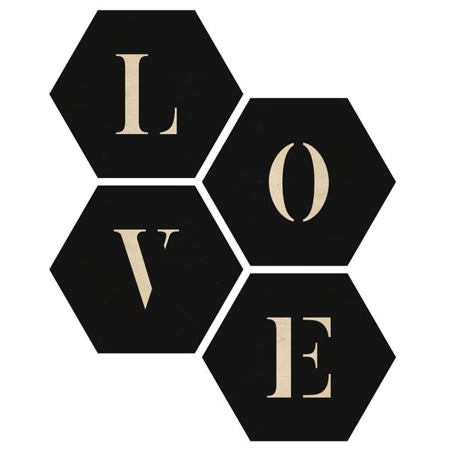 Hexagons houten schilderijen - 4-delig Letters LOVE White Set II