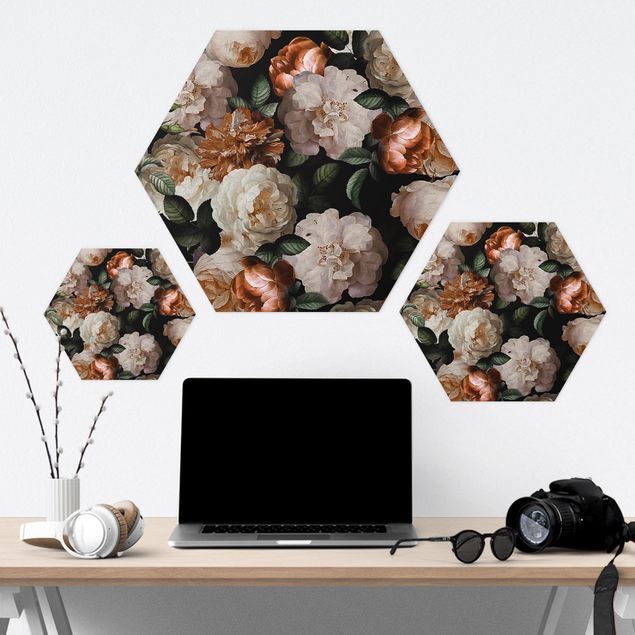 Hexagons Forex schilderijen Red Roses With White Roses