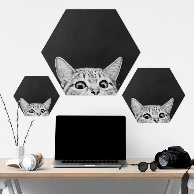 Hexagons Forex schilderijen Illustration Cat Black And White Drawing