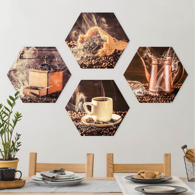 Hexagons Forex schilderijen - 4-delig Coffee - Steam