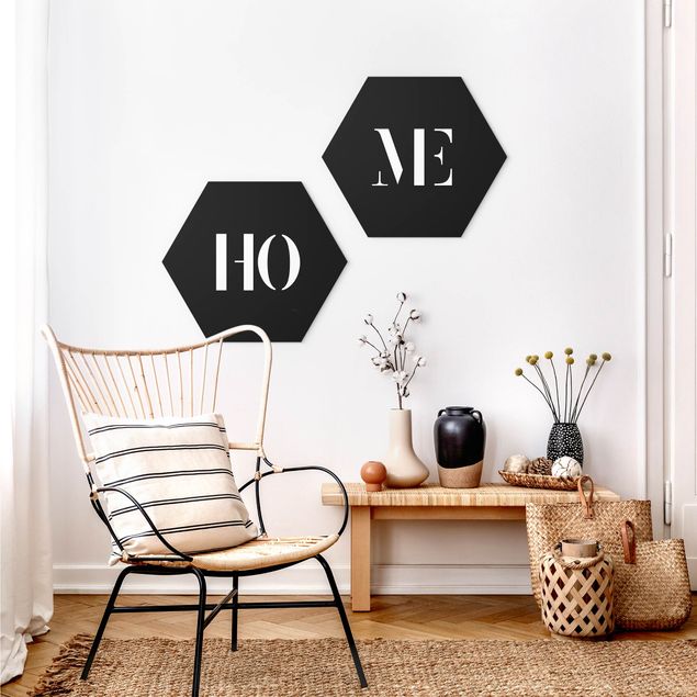 Hexagons Forex schilderijen - 2-delig Letters HOME White Set I
