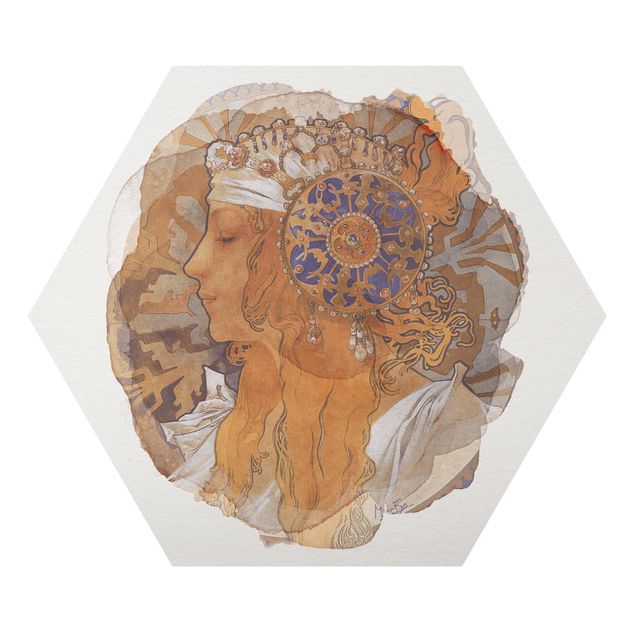 Hexagons Aluminium Dibond schilderijen Watercolour - Loren