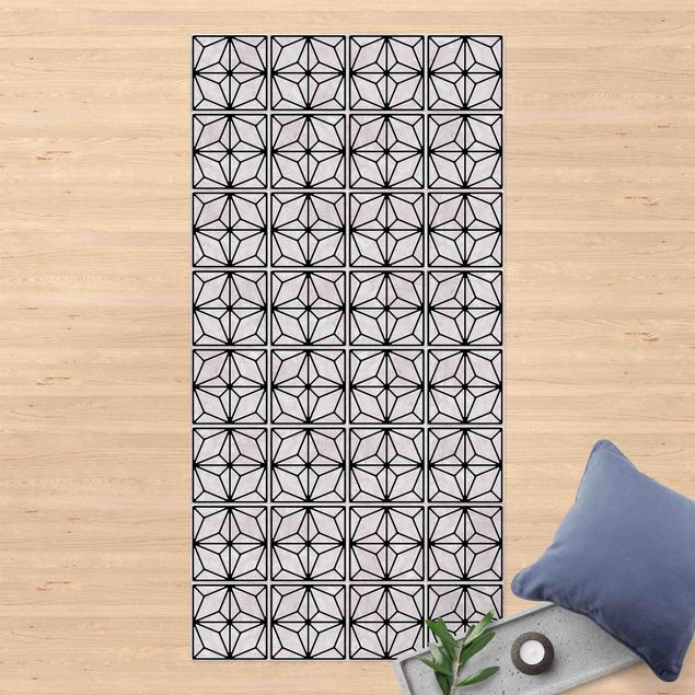Loper tapijt Tile Pattern Star Geometry Black