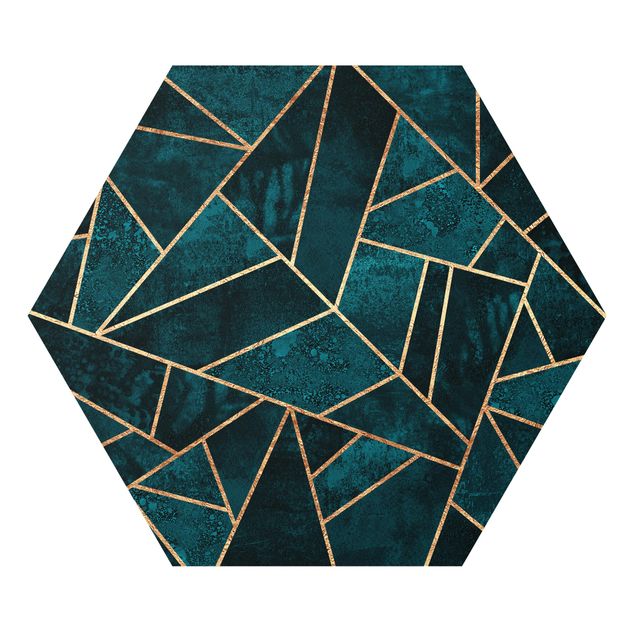 Hexagons Forex schilderijen Dark Turquoise With Gold