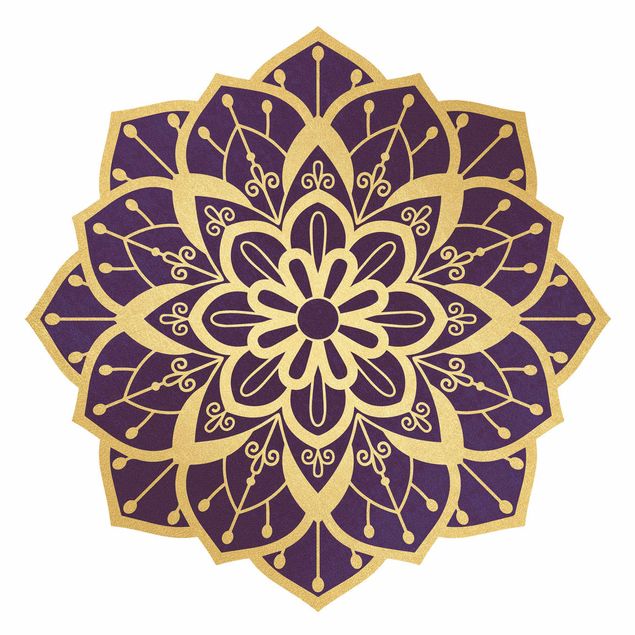 Muurstickers Mandala Flower Pattern Gold Violet