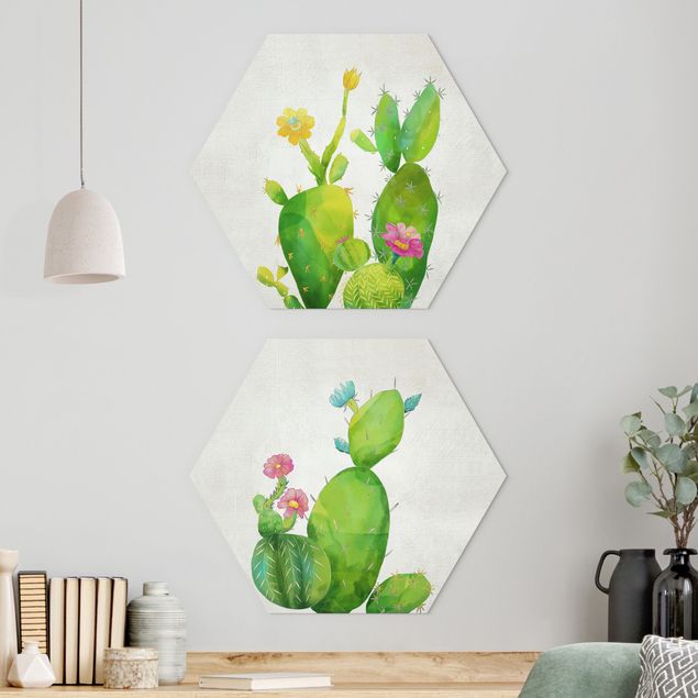 Hexagons Aluminium Dibond schilderijen - 2-delig Cactus Family Set I