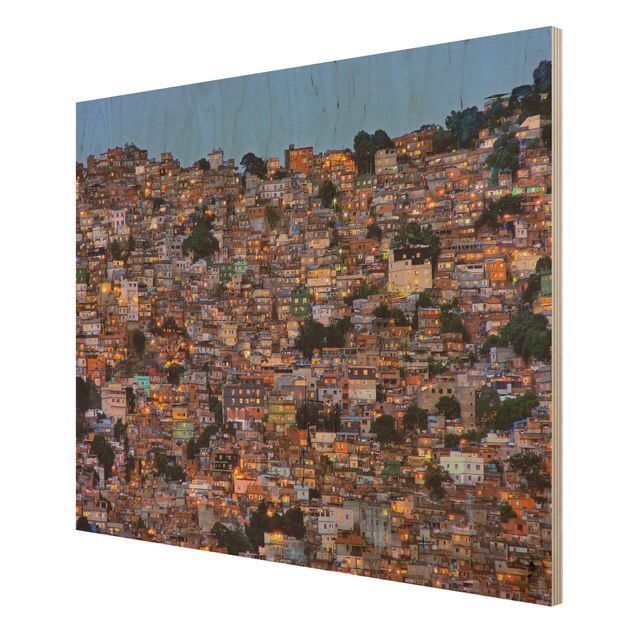 Houten schilderijen Rio De Janeiro Favela Sunset