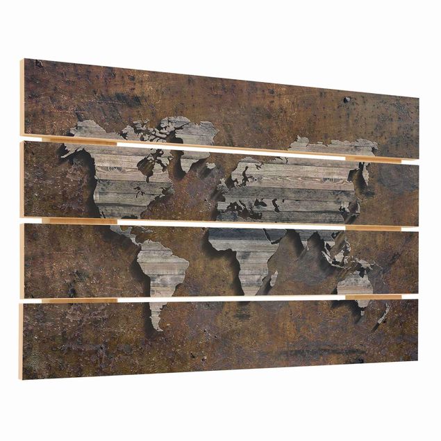 Houten schilderijen op plank Wooden Grid World Map