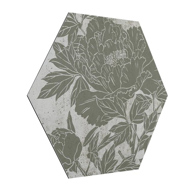Hexagons Aluminium Dibond schilderijen Blooming Peony II