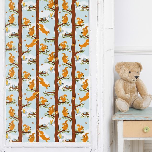 Meubelfolien Cute Kids Pattern With Squirrels And Baby Birds