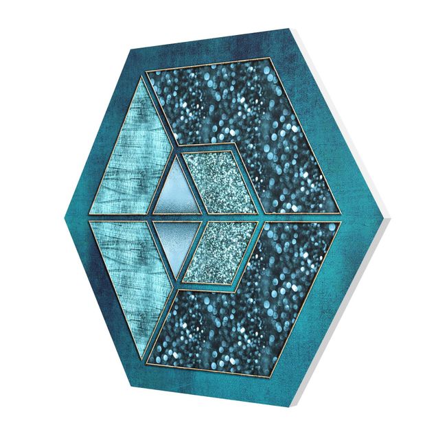 Hexagons Forex schilderijen Blue Hexagon With Gold Outline
