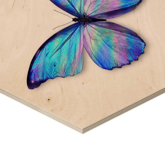 Hexagons houten schilderijen Holographic Butterfly