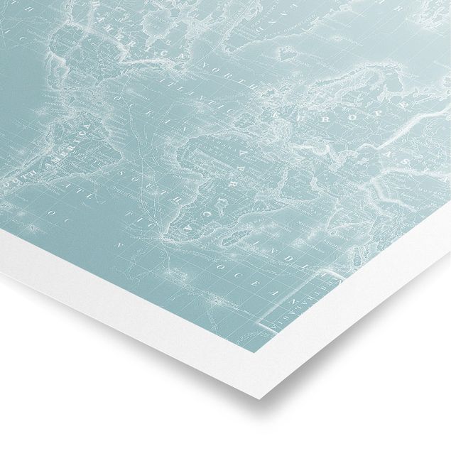Posters World Map In Ice Blue
