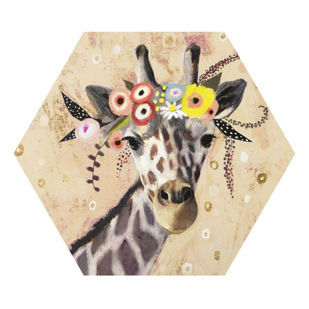 Hexagons Forex schilderijen Klimt Giraffe
