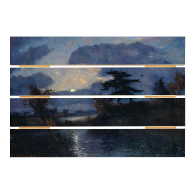 Houten schilderijen op plank Otto Modersohn - Moon Night In The Devil Bog