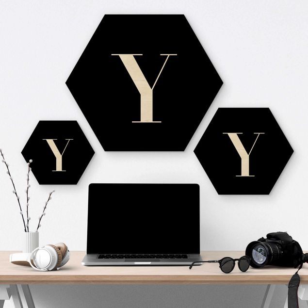 Hexagons houten schilderijen Letter Serif Black Y