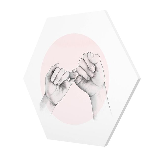 Hexagons Forex schilderijen Illustration Hands Friendship Circle Pink White