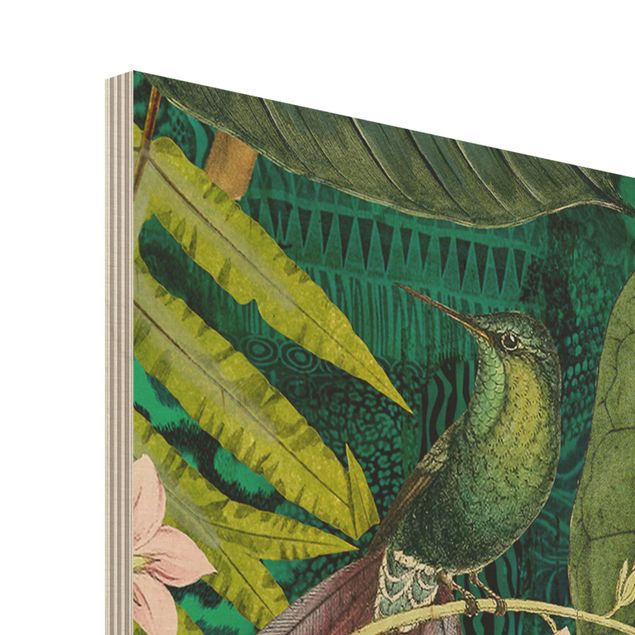 Houten schilderijen Colourful Collage - Cockatoos In The Jungle