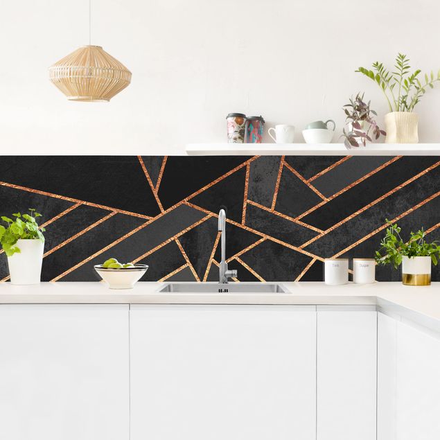 Achterwand voor keuken abstract Black Triangles Gold