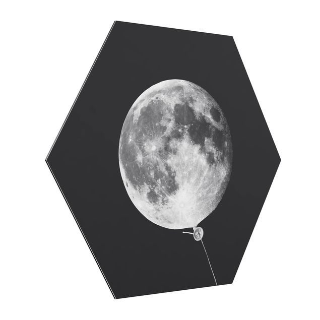 Hexagons Aluminium Dibond schilderijen Balloon With Moon