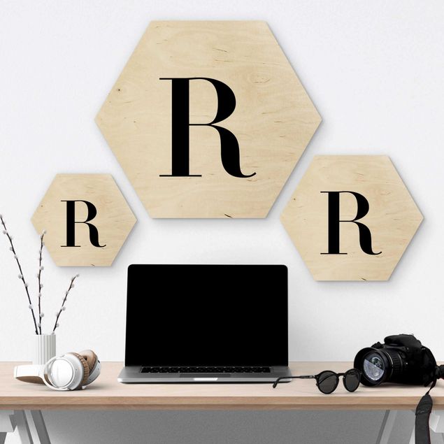 Hexagons houten schilderijen Letter Serif White R