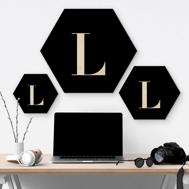 Hexagons houten schilderijen Letter Serif Black L