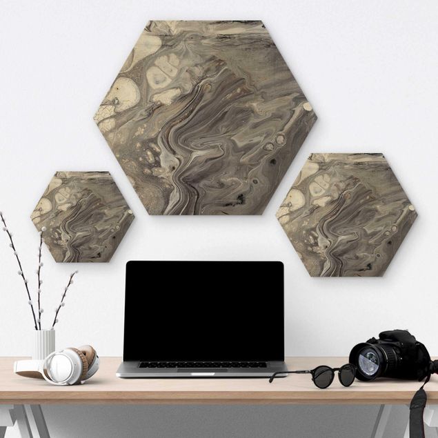Hexagons houten schilderijen Melting Rock I