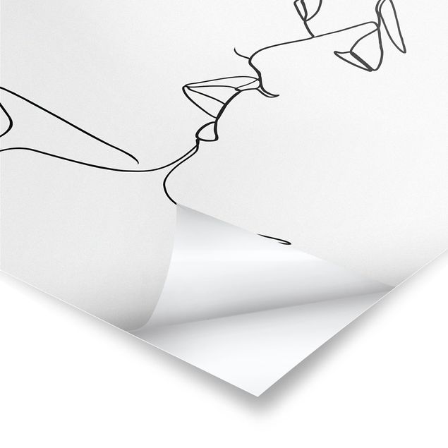 Posters Line Art Kiss Faces Black And White