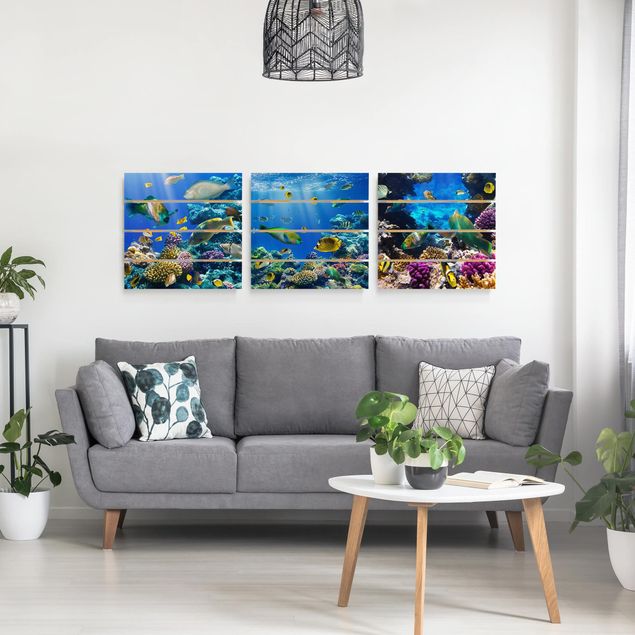 Houten schilderijen op plank - 3-delig Underwater Trio