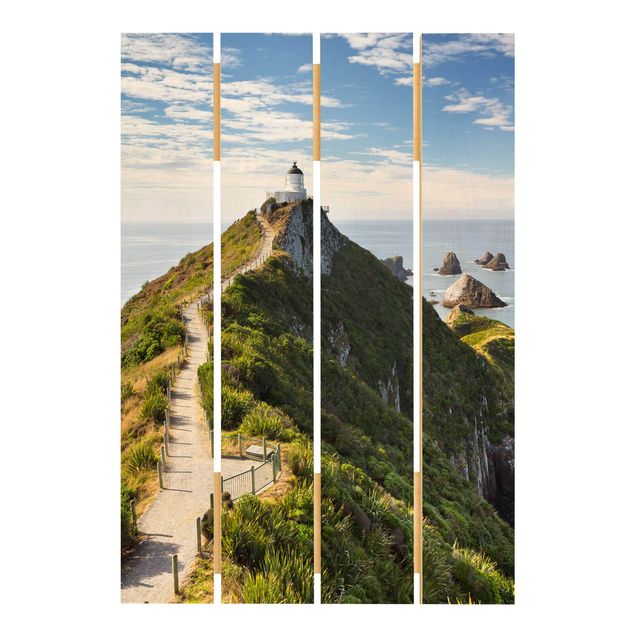 Houten schilderijen op plank Nugget Point Lighthouse And Sea New Zealand