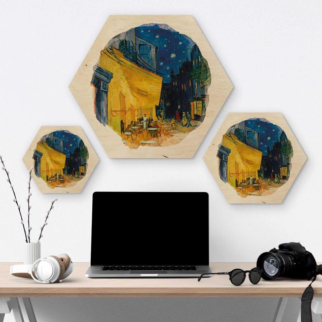 Hexagons houten schilderijen WaterColours - Vincent Van Gogh - Cafe Terrace In Arles