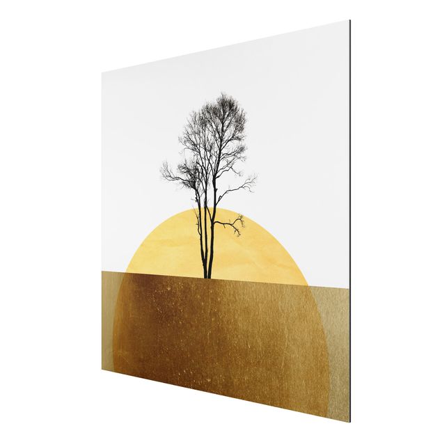 Aluminium Dibond schilderijen Golden Sun With Tree
