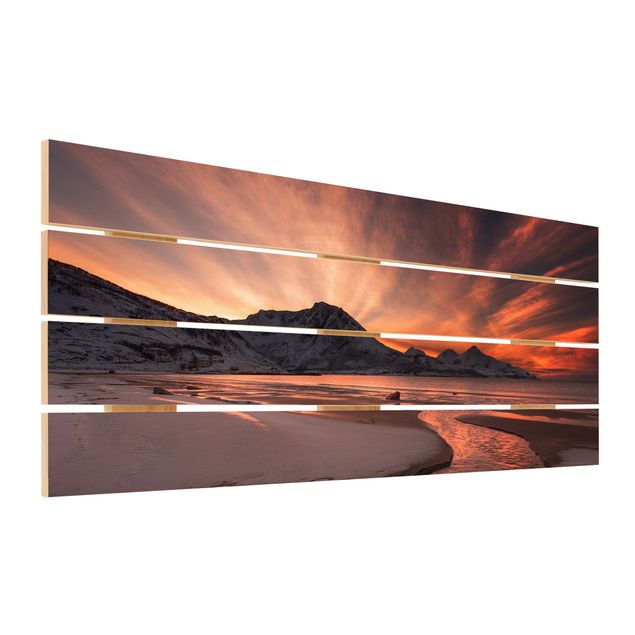 Houten schilderijen op plank Golden Sunset