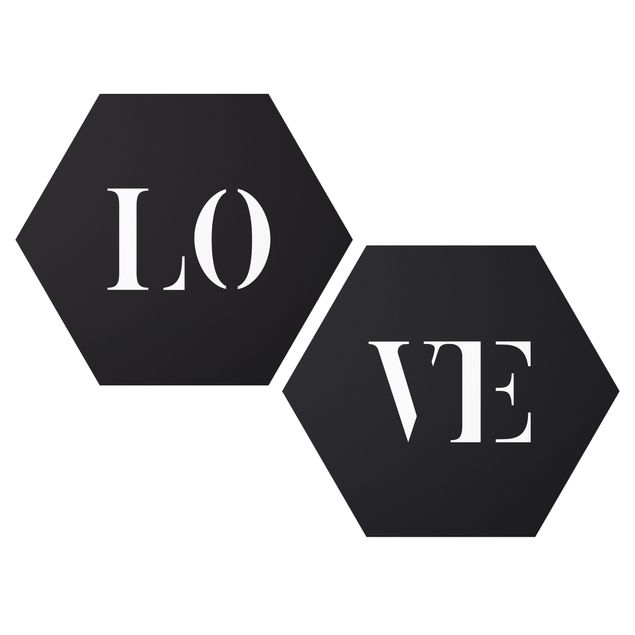 Hexagons Forex schilderijen - 2-delig Letters LOVE White Set I