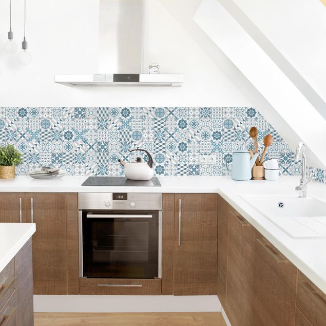 Achterkant keuken Geometrical Tile Mix Blue Grey