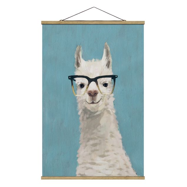 Stoffen schilderij met posterlijst Lama With Glasses IV