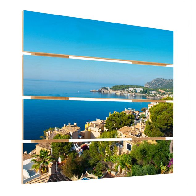 Houten schilderijen op plank Cala Fornells In Mallorca