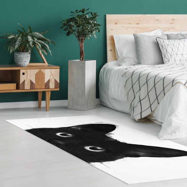 moderne vloerkleden Illustration Black Cat On White Painting