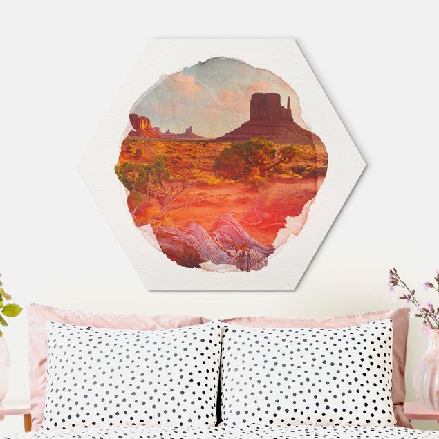 Hexagons Aluminium Dibond schilderijen WaterColours - Monument Valley Navajo Tribal Park Arizona