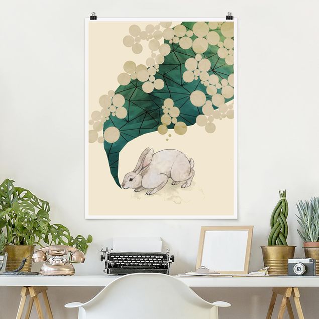 Posters Illustration Bunny With Dots And Triangles