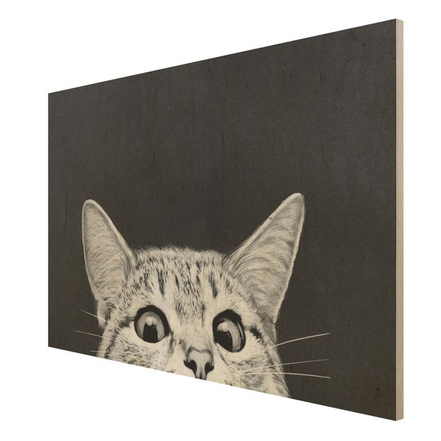 Houten schilderijen Illustration Cat Black And White Drawing