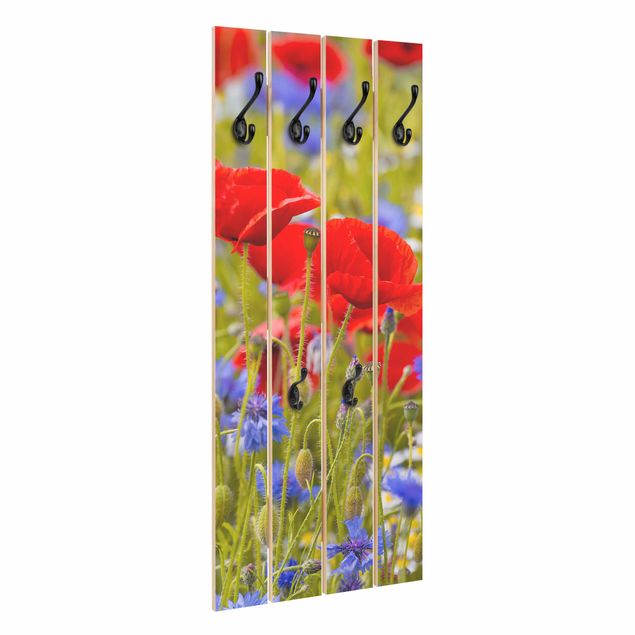 Wandkapstokken houten pallet Summer Meadow With Poppies And Cornflowers