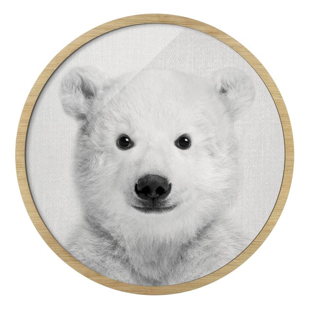 Rond schilderijen Baby Polar Bear Emil Black And White