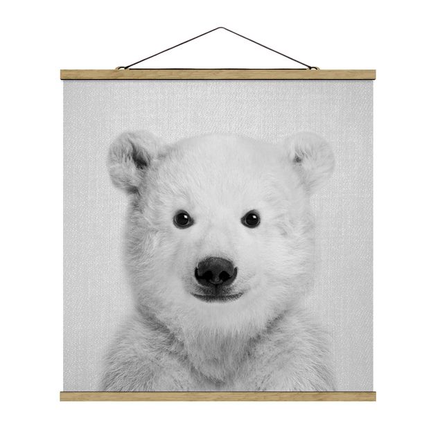 Stoffen schilderij met posterlijst - Baby Polar Bear Emil Black And White